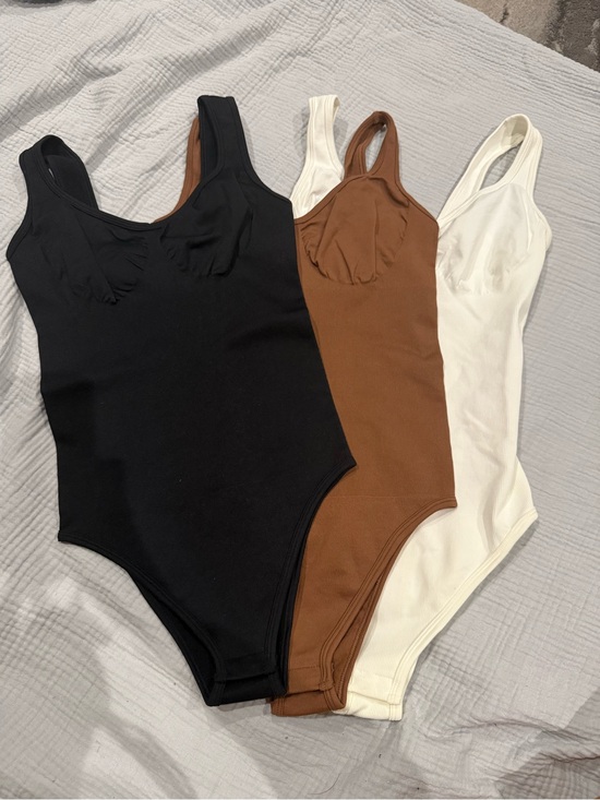 OQQ Other - 3 OQQ Ribbed Scoop Neck Bodysuits - Black, Brown, Cream